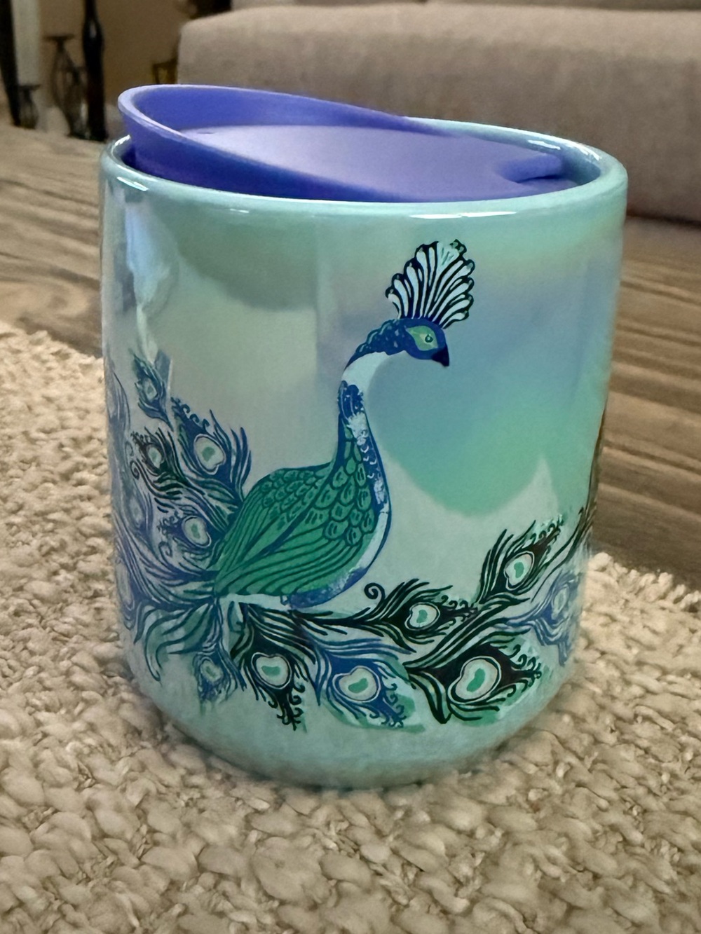 Starbucks Iridescent Peacock Ceramic Cup Mug with Lid 8oz